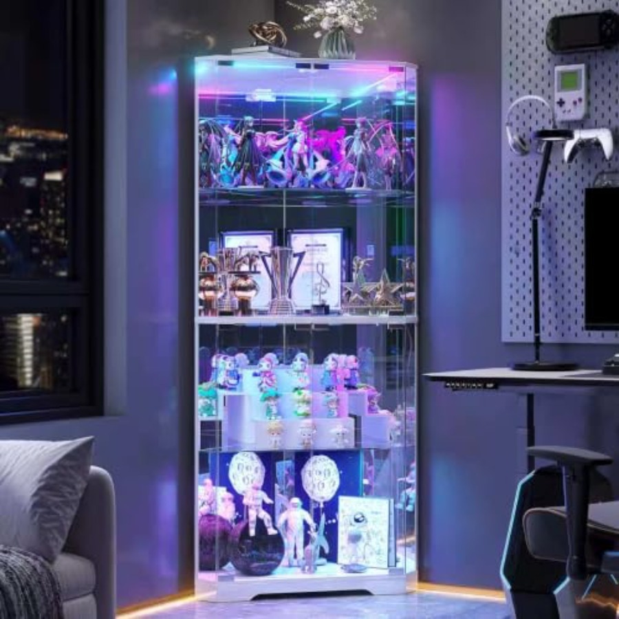 Glass Cabinet Display - Wysoka szafka narożna z szklanymi drzwiczkami
