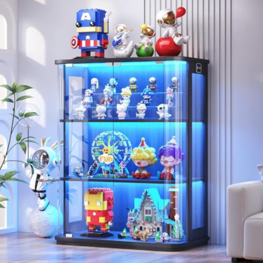 Glass Cabinet Display - 3-poziomowa zaokrąglona szafka ekspozycyjna z czujnikiem