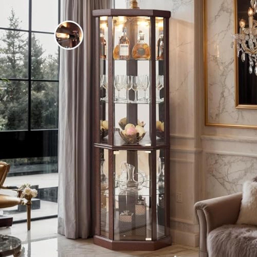 Glass Cabinet Display - Narożna witryna do salonu: drzwi z