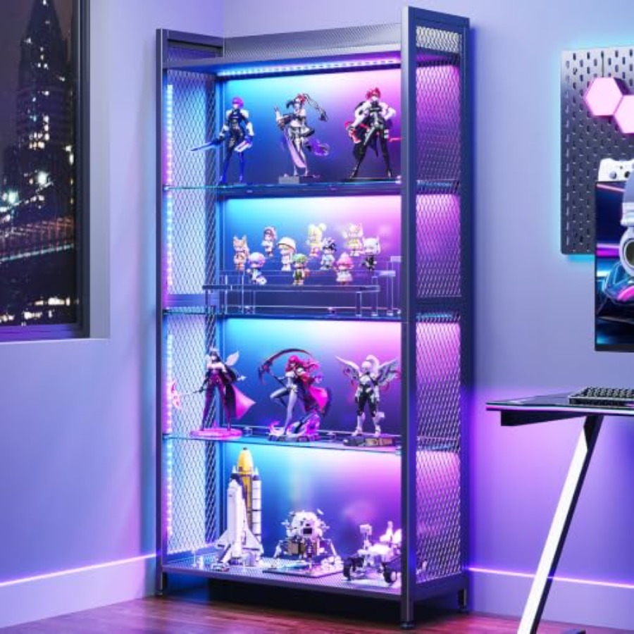 Glass Cabinet Display - Witryna z szklanymi półkami, 4-poziomowa szafka