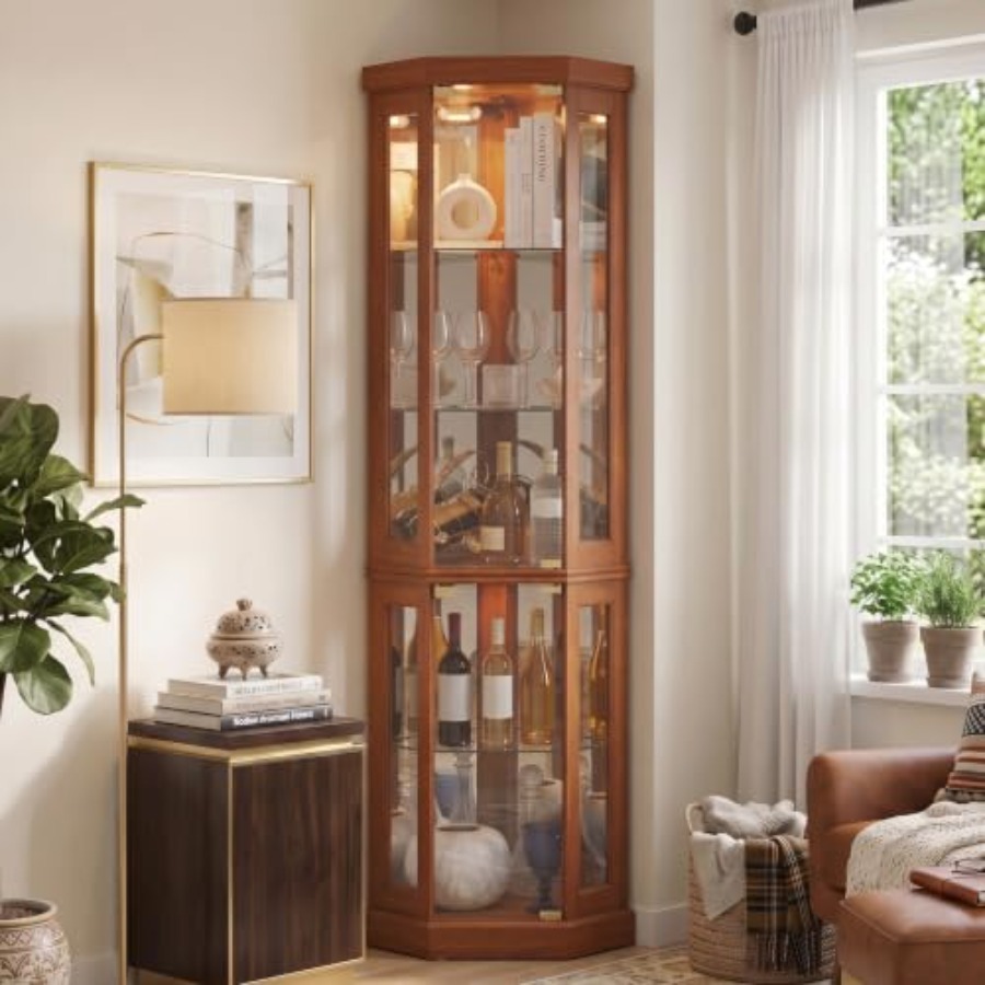 Glass Cabinet Display - Narożna witryna do przechowywania alkoholu w