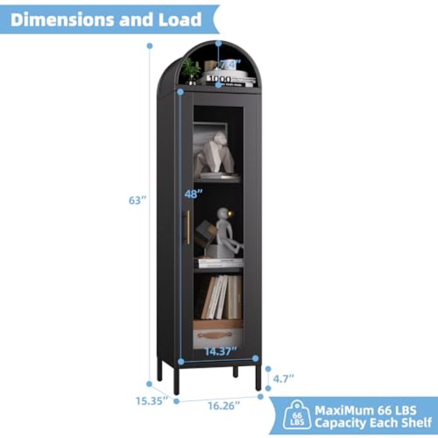 Wąska metalowa witryna z łukie – Glass Cabinet Display recenzja i cena