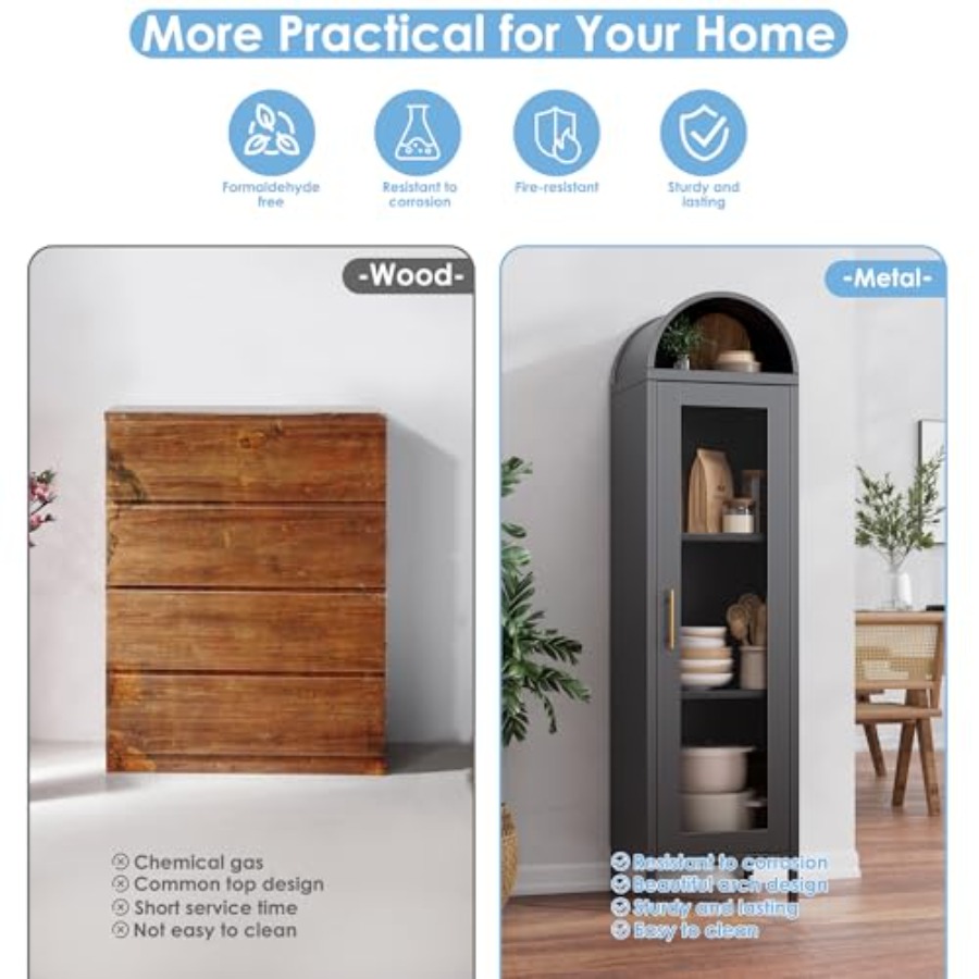 Wąska metalowa witryna z łukie – Glass Cabinet Display recenzja i cena