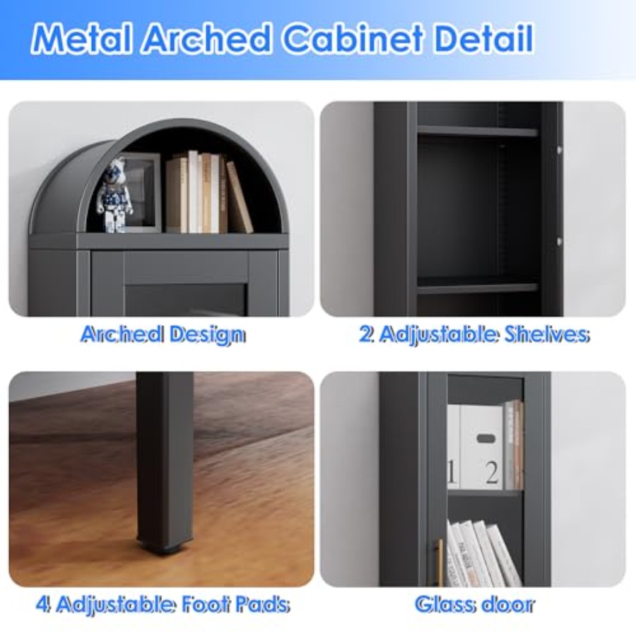 Wąska metalowa witryna z łukie – Glass Cabinet Display recenzja i cena